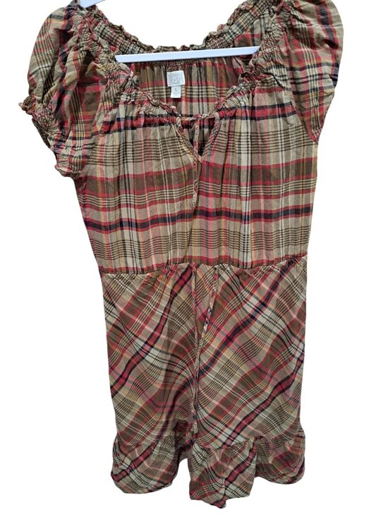 Converse One Star Dresses & Skirts - Converse One Star Womens Plaid Ruffle Dress Short Sleeve Size L Dark Academia